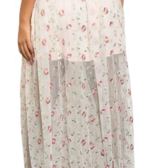 S M L PINK WITH FLOWER PRINT EMBROIDERY DRESS NWT - Picture 5 of 7